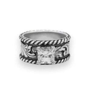 Western Silver & Rope Solitaire Ring